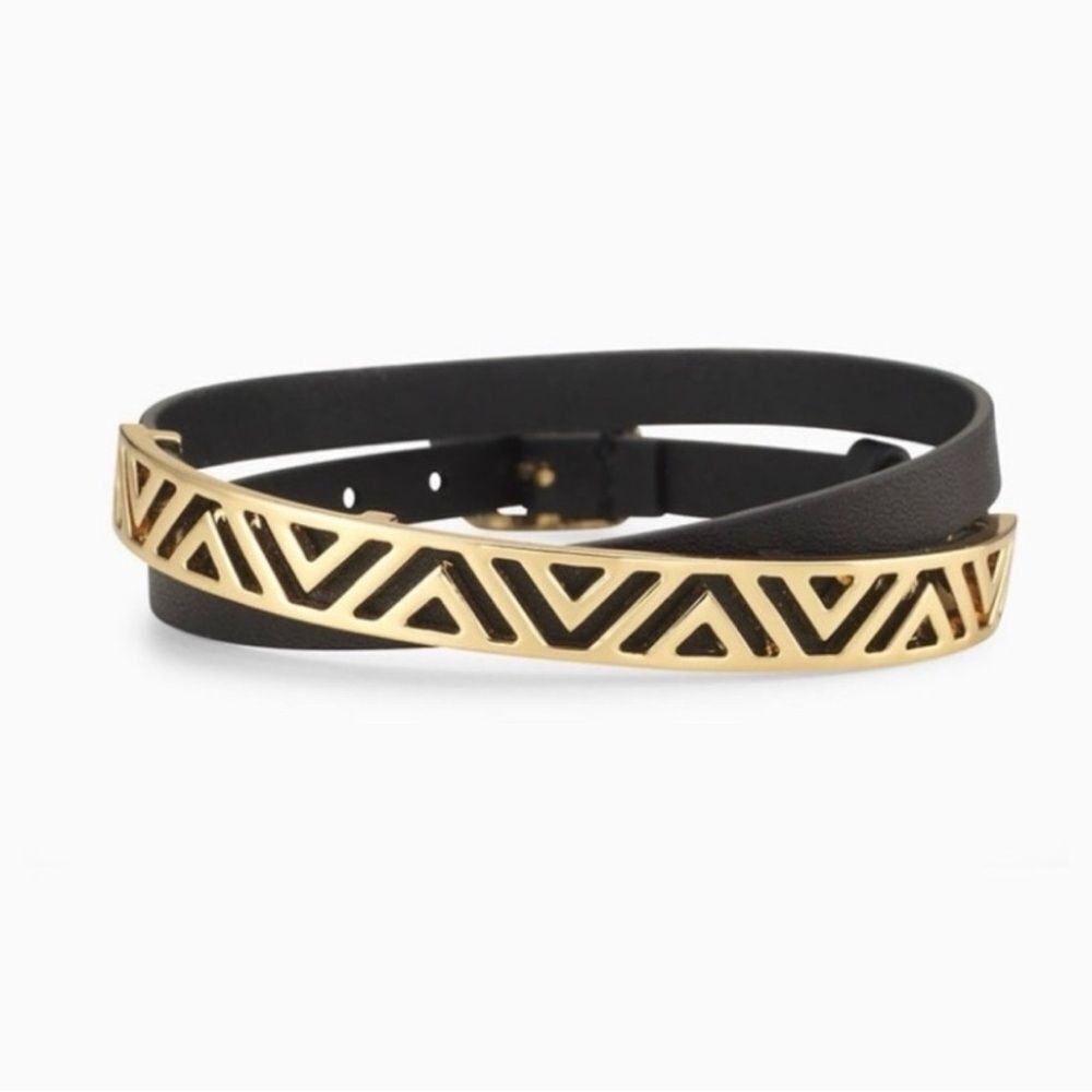 🥳 3/$26 Stella & Dot Ally Double Wrap Bracelet - Black Gold Chevron
